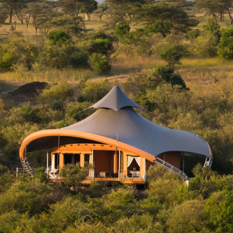 プレハブサファリは南アフリカの二重層PVDFの膜の構造のホテルの調節のテントを収容します
