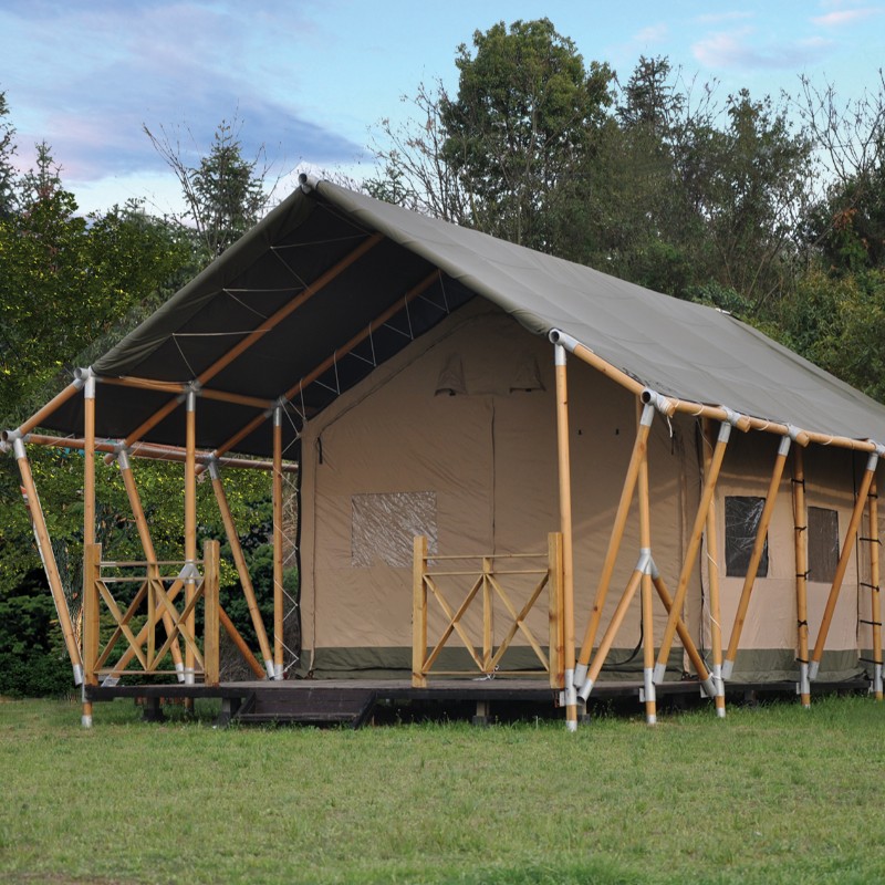 木製構造キャンバスキャンプグランピングテント
